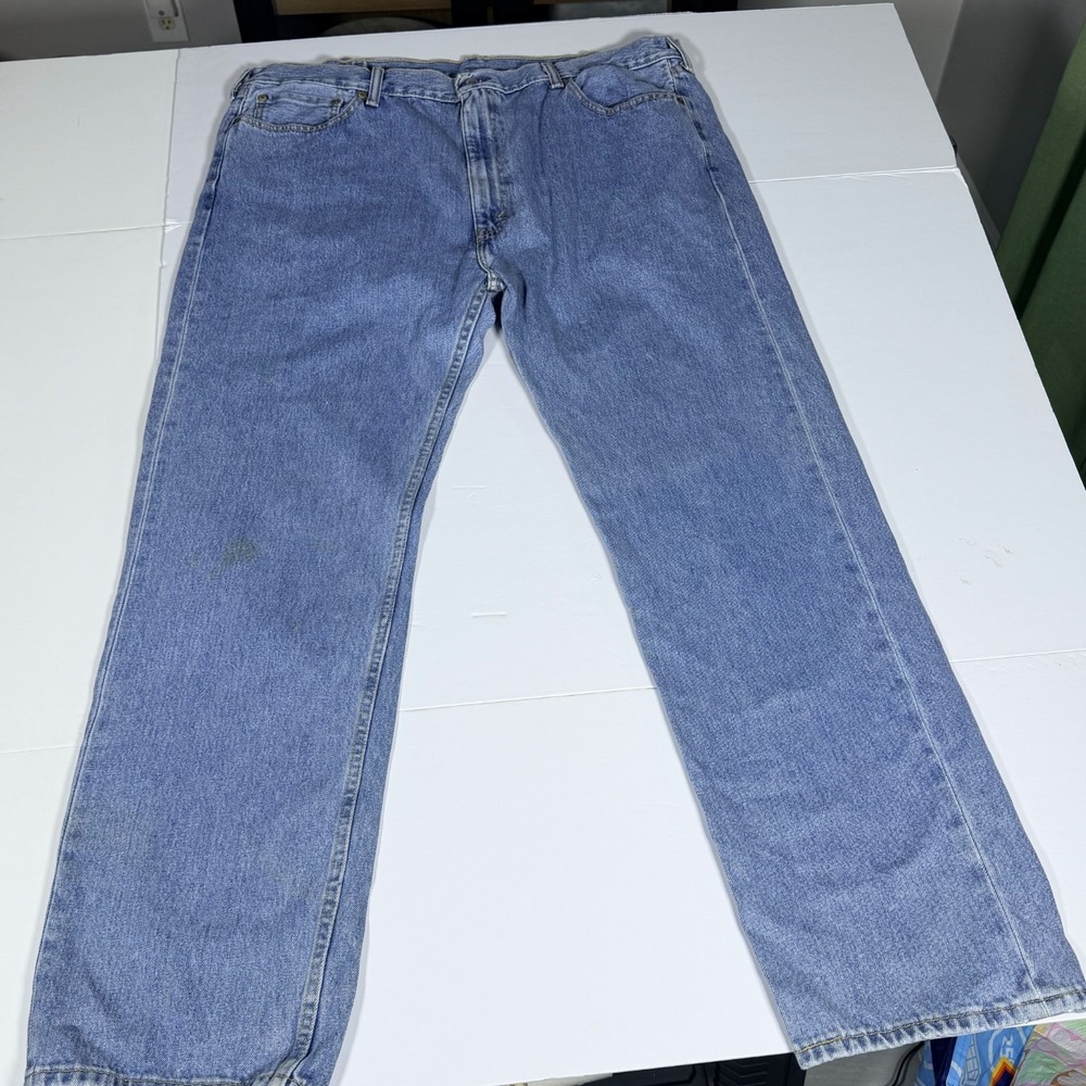 Levi's 505 Jeans Mens 44x32 Blue Denim Cotton Travel Regular Fit Straight Leg